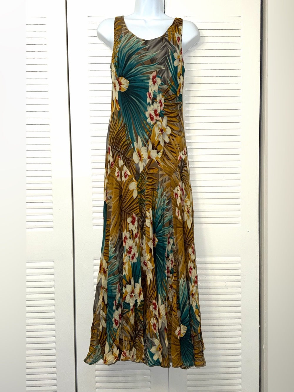 Y2K Vintage 100% Silk Tropical Sleeveless Floral Maxi Dress size 8